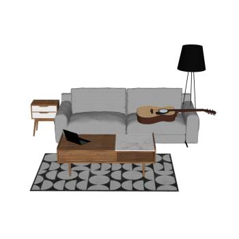 沙发茶几组合带吉他沙发SU模型 SU模型下载