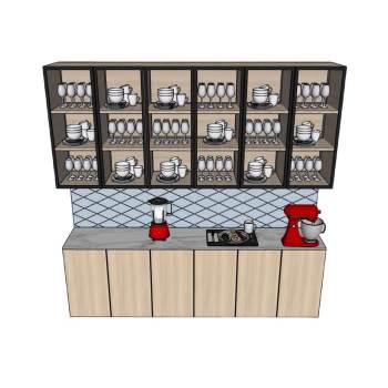 杯子酒柜带咖啡机柜子SU模型 SU模型下载
