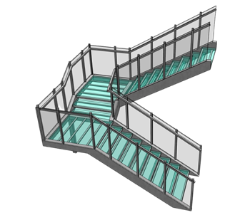 [楼梯]现代金属结构玻璃楼梯 草图大师素材库 SketchUp模型截图 3D设计素材预览