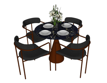 [桌子]现代圆桌餐桌椅 SU模型免费下载