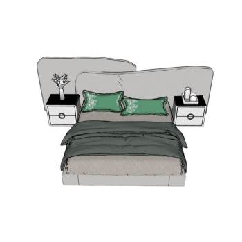 现代双人床被子枕头床铺SU模型 SU模型下载