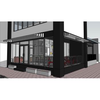 转角咖啡店餐饮店商业SU模型 SU模型下载