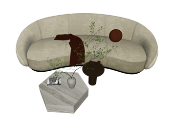 [沙发]奶油风沙发茶几花瓶 su模型素材