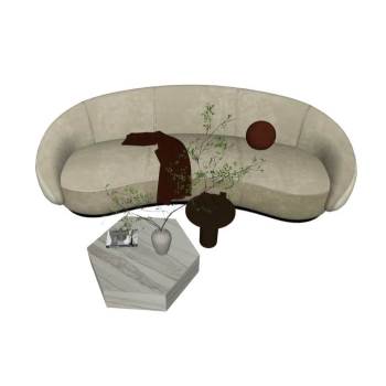 奶油风沙发茶几花瓶沙发SU模型 SU模型下载