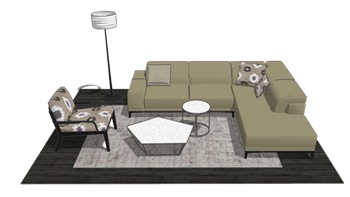 [沙发]L形沙发茶几落地灯组合 草图大师模型