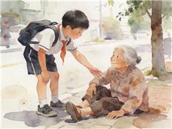 水彩画:不是我撞的 我也可以把她扶起来