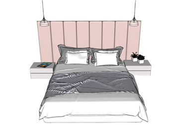 [床铺]现代双人床 SU模型网