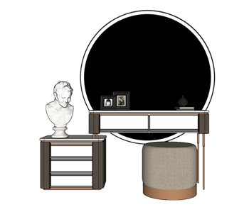 [柜子]梳妆台化妆桌带半身雕塑 库免费 SketchUp模型截图 3D设计素材预览