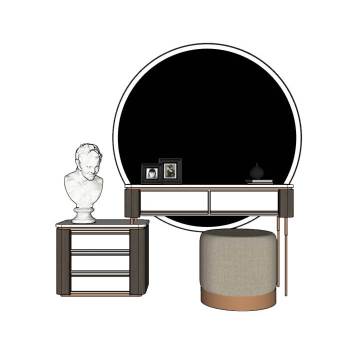 梳妆台化妆桌带半身雕塑柜子SU模型 SU模型下载