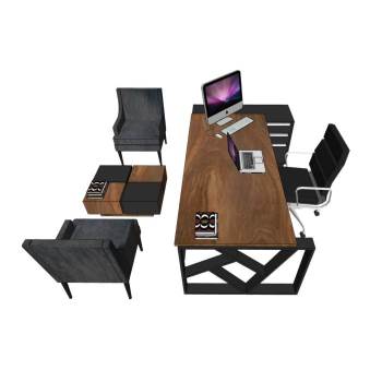 工业风办公桌椅办公SU模型 SU模型下载