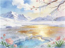 水彩画:冰雪春天 点冰成“金”
