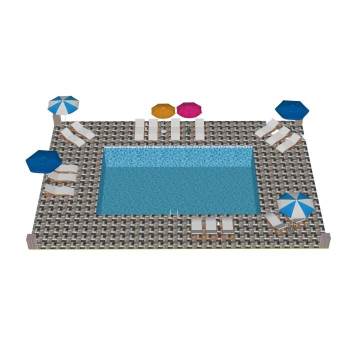 游泳池躺椅遮阳伞体育SU模型 SU模型下载