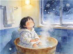 水彩画:冬天洗澡“偷点儿懒”反而对身体好