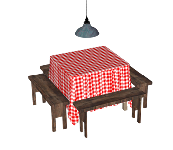 [桌子]怀旧方桌餐桌布餐桌长凳 SU模型免费素材