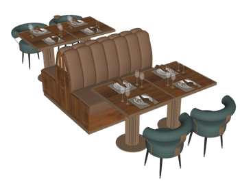 [桌子]卡座餐桌椅餐具 su资源网