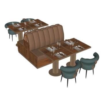 卡座餐桌椅餐具桌子SU模型 SU模型下载