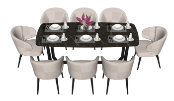 [桌子]意式餐桌椅餐具花瓶 草图大师SU模型