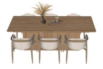 [桌子]日式原木餐桌椅家具 草图大师SU模型