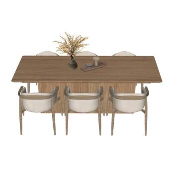 日式原木餐桌椅家具桌子SU模型 SU模型下载