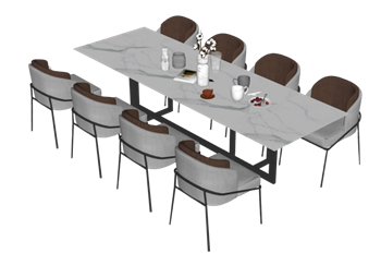 [桌子]现代岩板意式餐桌椅 su模型素材免费