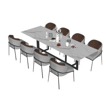 现代岩板意式餐桌椅桌子SU模型 SU模型下载