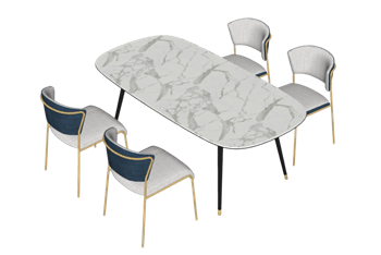 [桌子]意大利风格岩板餐桌椅 SU模型库免费