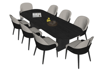 [桌子]木制餐桌椅8人座 SU模型素材网站