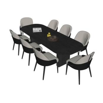 木制餐桌椅8人座桌子SU模型 SU模型下载