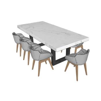 现代岩板餐桌椅桌子SU模型 SU模型下载