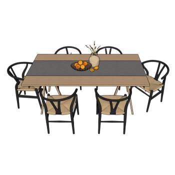 新中式餐桌椅家具桌子SU模型 - SU模型免费下载_sketchup模型