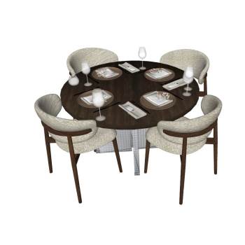 木制圆桌椅餐具桌子SU模型 SU模型下载