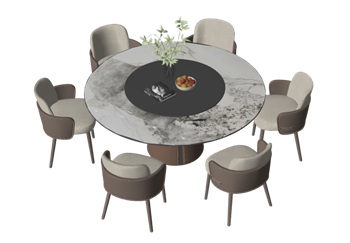 [桌子]大圆桌餐桌椅 SU素材库