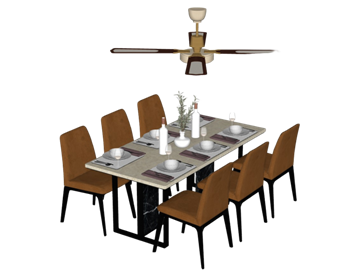 [桌子]餐桌椅带吊扇风扇 SU模型免费下载