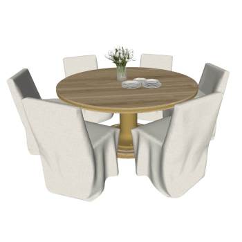 圆桌椅餐桌椅花瓶桌子SU模型 SU模型下载