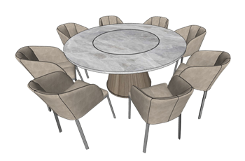 [桌子]岩板圆桌餐桌椅 草图大师素材库