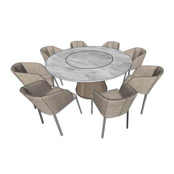 岩板圆桌餐桌椅桌子SU模型 SU模型下载