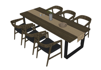 [桌子]新中式风格餐桌椅 SU模型网