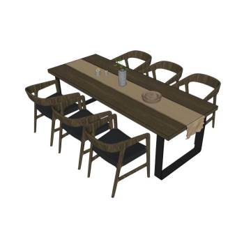 新中式风格餐桌椅桌子SU模型 SU模型下载