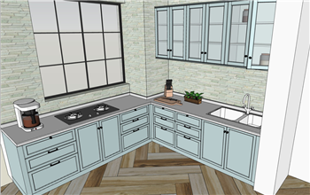 [厨房]北欧厨房橱柜 SU模型网