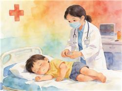 水彩画:1岁半宝宝装睡逃避医生检查