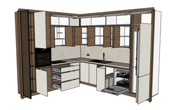 [厨房]厨房橱柜拉篮 SU模型素材库免费