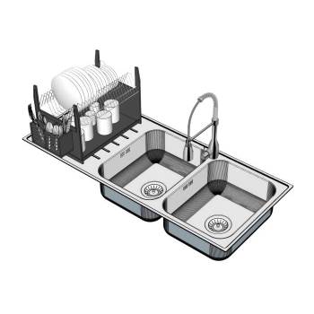 双槽不锈钢厨房水槽和晾碗架沥碗架厨房SU模型 SU模型下载