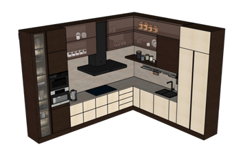 [厨房]L形厨房橱柜 草图大师模型库