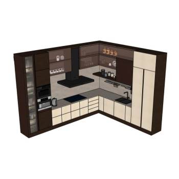 L形厨房橱柜厨房SU模型 SU模型下载