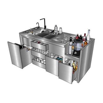 不锈钢模块化吧台水吧厨房SU模型 SU模型下载