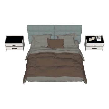 现代卧室床铺床头柜床铺SU模型 SU模型下载