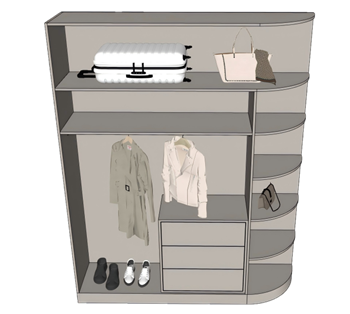 [柜子]开放式衣柜衣橱带行李箱鞋子包包 SU下载