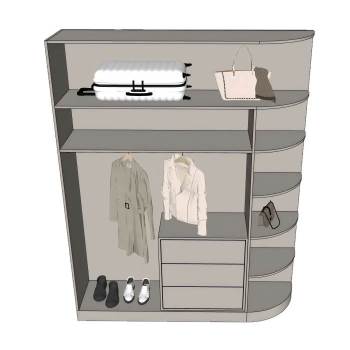 开放式衣柜衣橱带行李箱鞋子包包柜子SU模型 SU模型下载