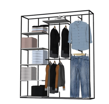 [柜子]开放式衣柜防尘收纳鞋帽柜牛仔裤衬衫 SU模型免费库