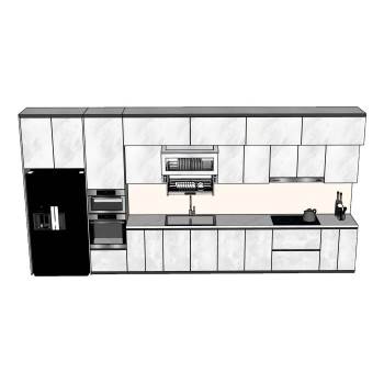 现代厨房橱柜和嵌入式冰箱柜子SU模型 SU模型下载